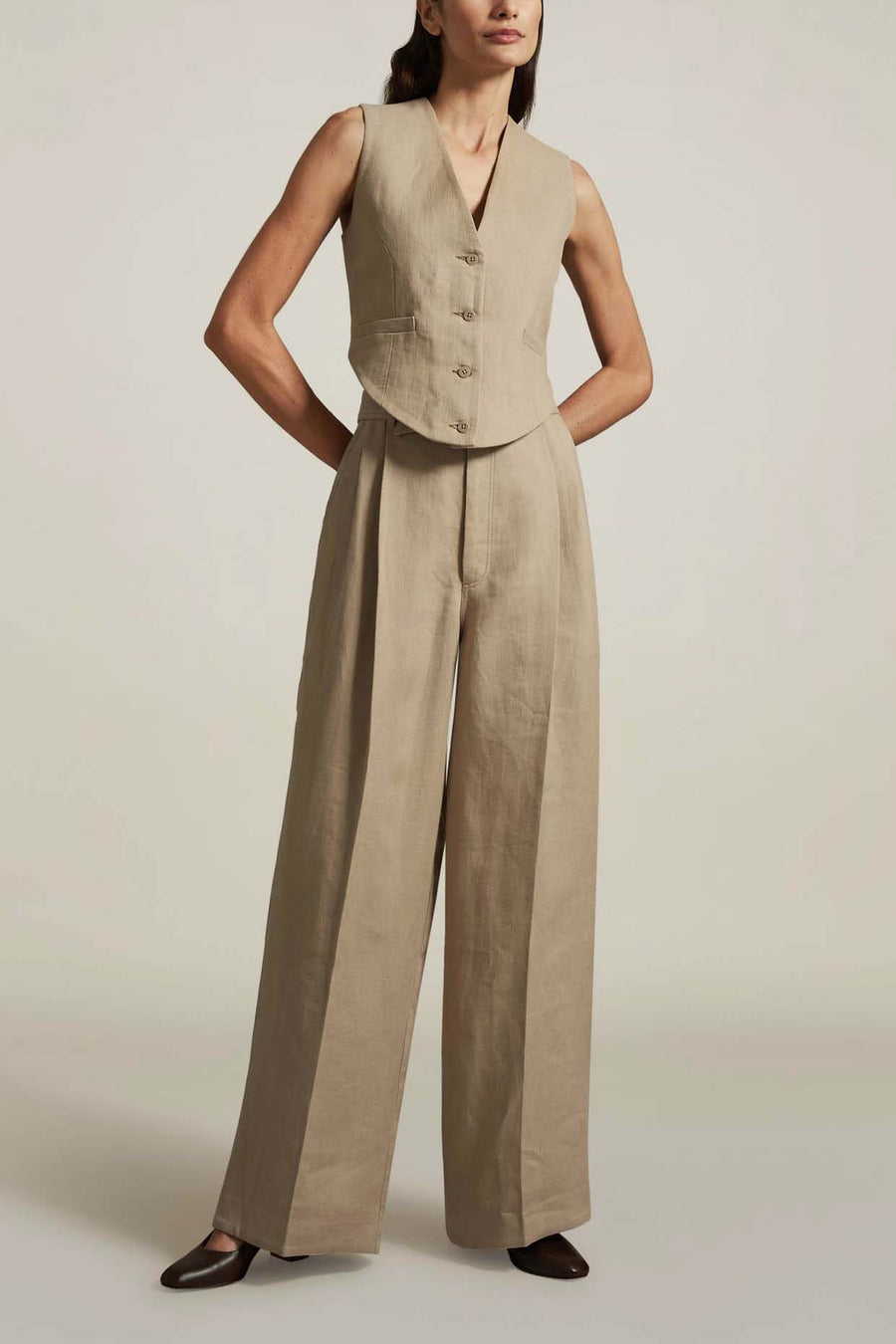 Bodice Suit Vest in Khaki Deadstock Linen