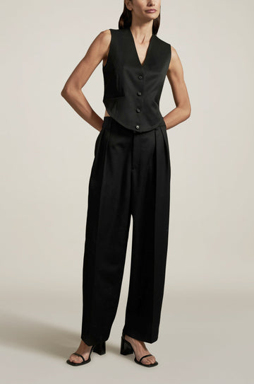 Bodice Suit Vest in Black Tropical Wool