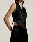 Bodice Suit Vest in Black Tropical Wool