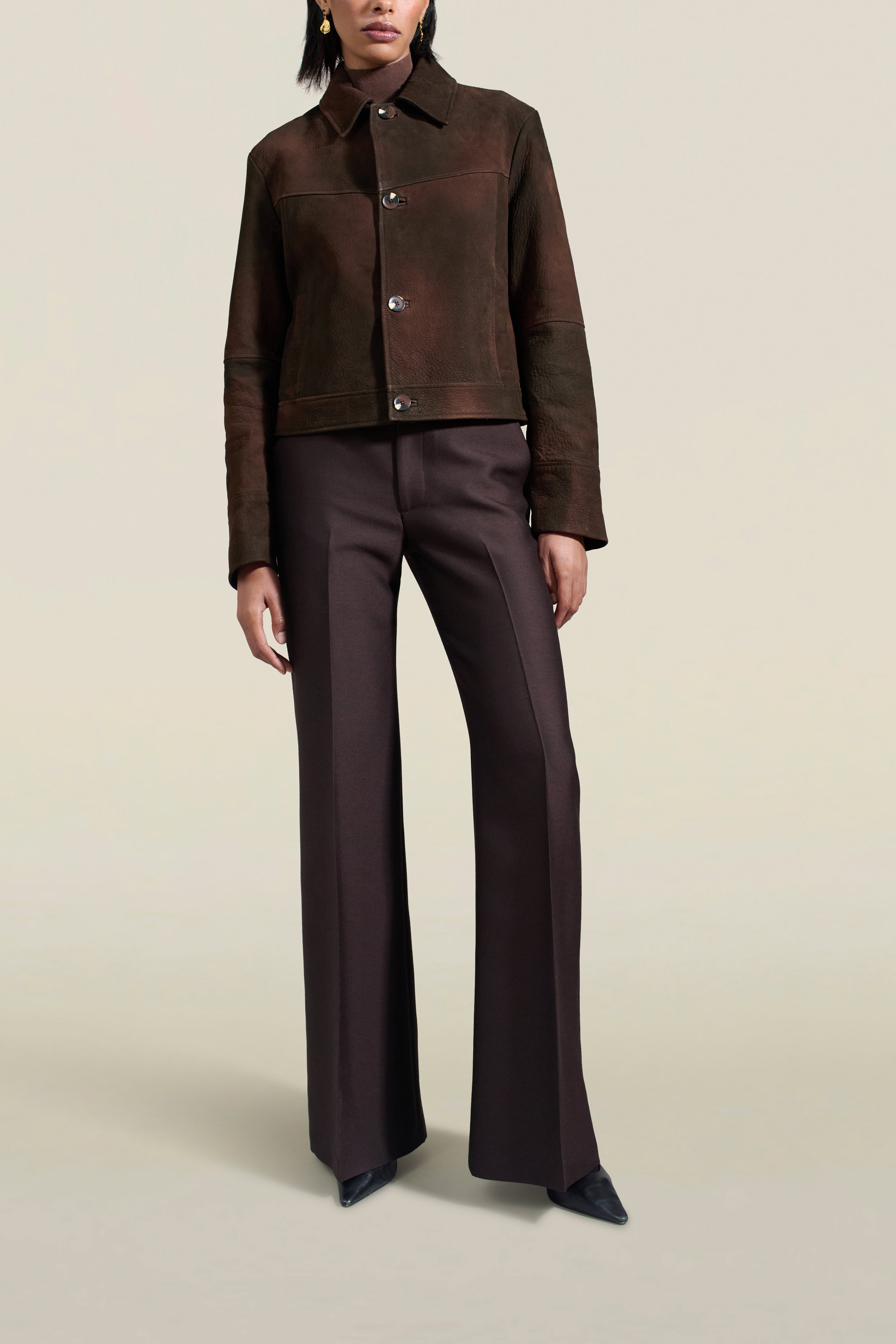 Athena Flare Pant in Espresso Silk Wool – KALLMEYER