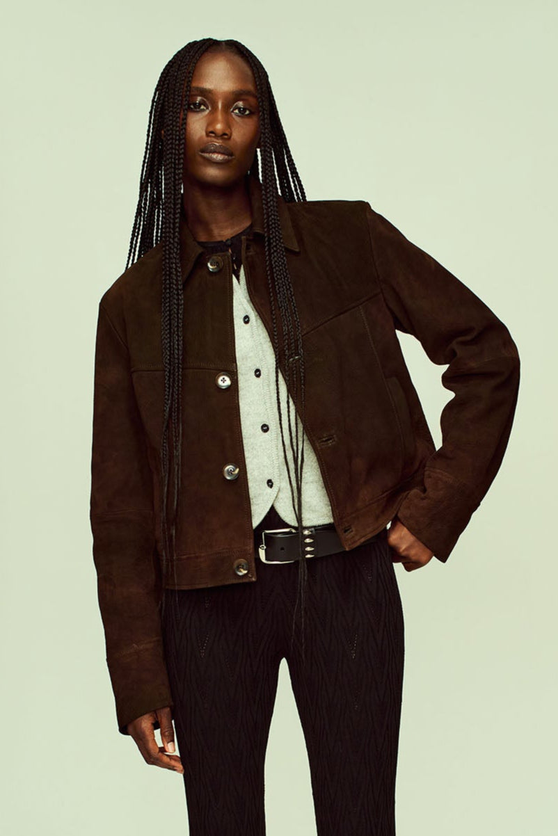 Thumbnail of Avery Cropped Jacket in Antique Brown Petina Lambskin