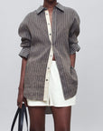 Dani Button Down in Linen Stripe