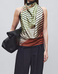 Fluted Scarf Top in Neutral Silk Twill