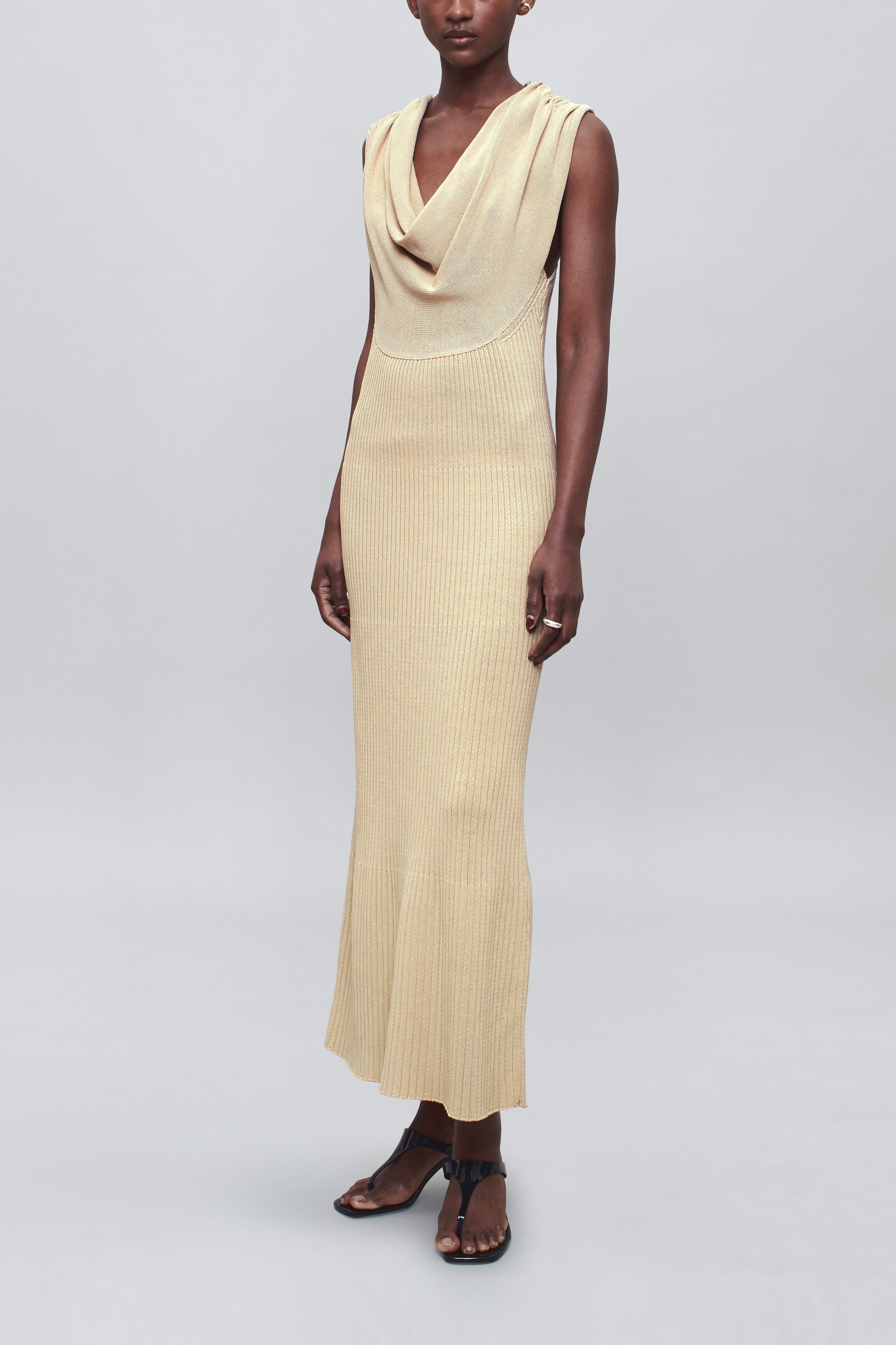 cotton cowl neck dress Cowl Neck High Slit Gown