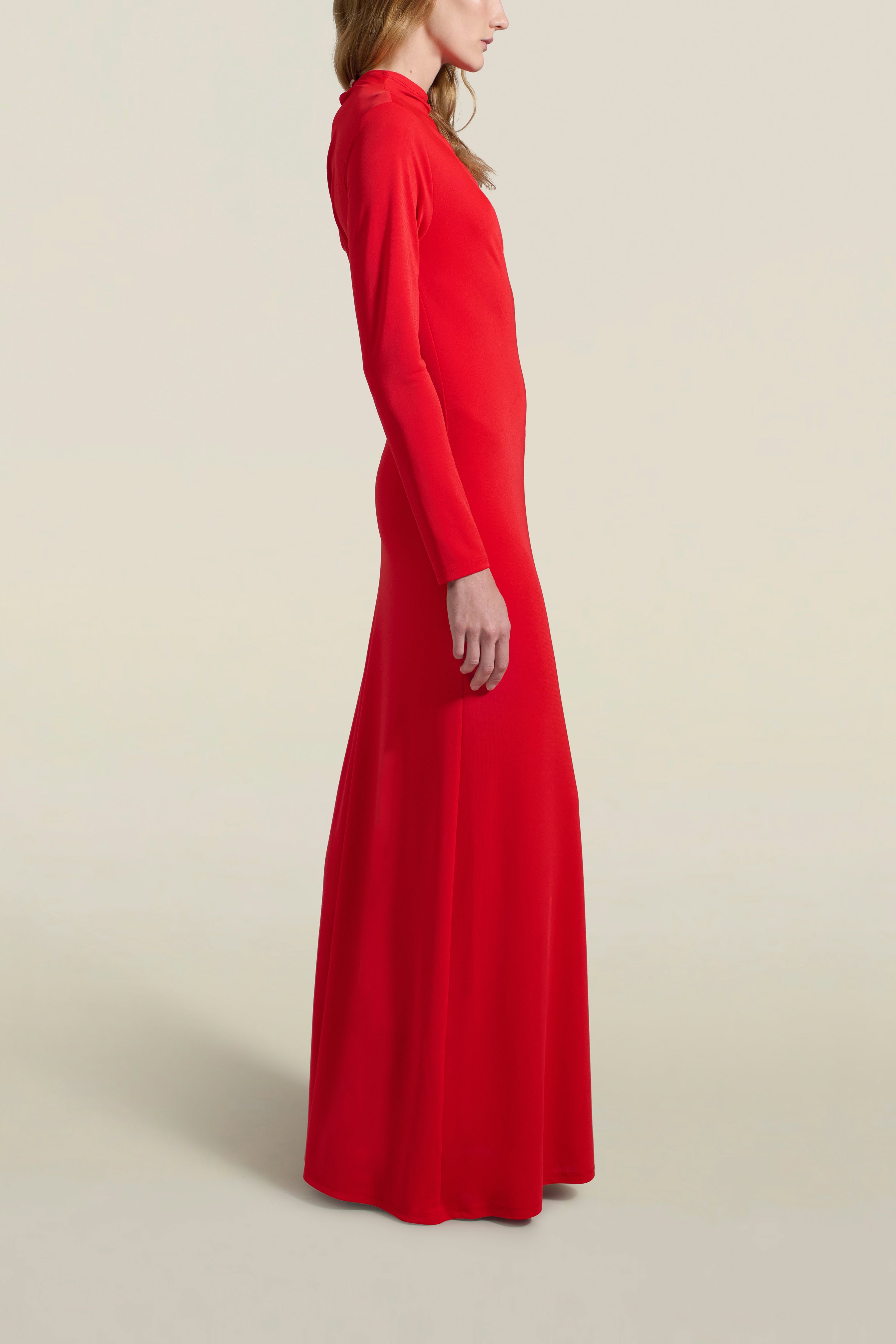 Rue Draped Gown in Scarlet Slinky Jersey – KALLMEYER Rue Draped Gown in Scarlet Slinky Jersey – KALLMEYER
