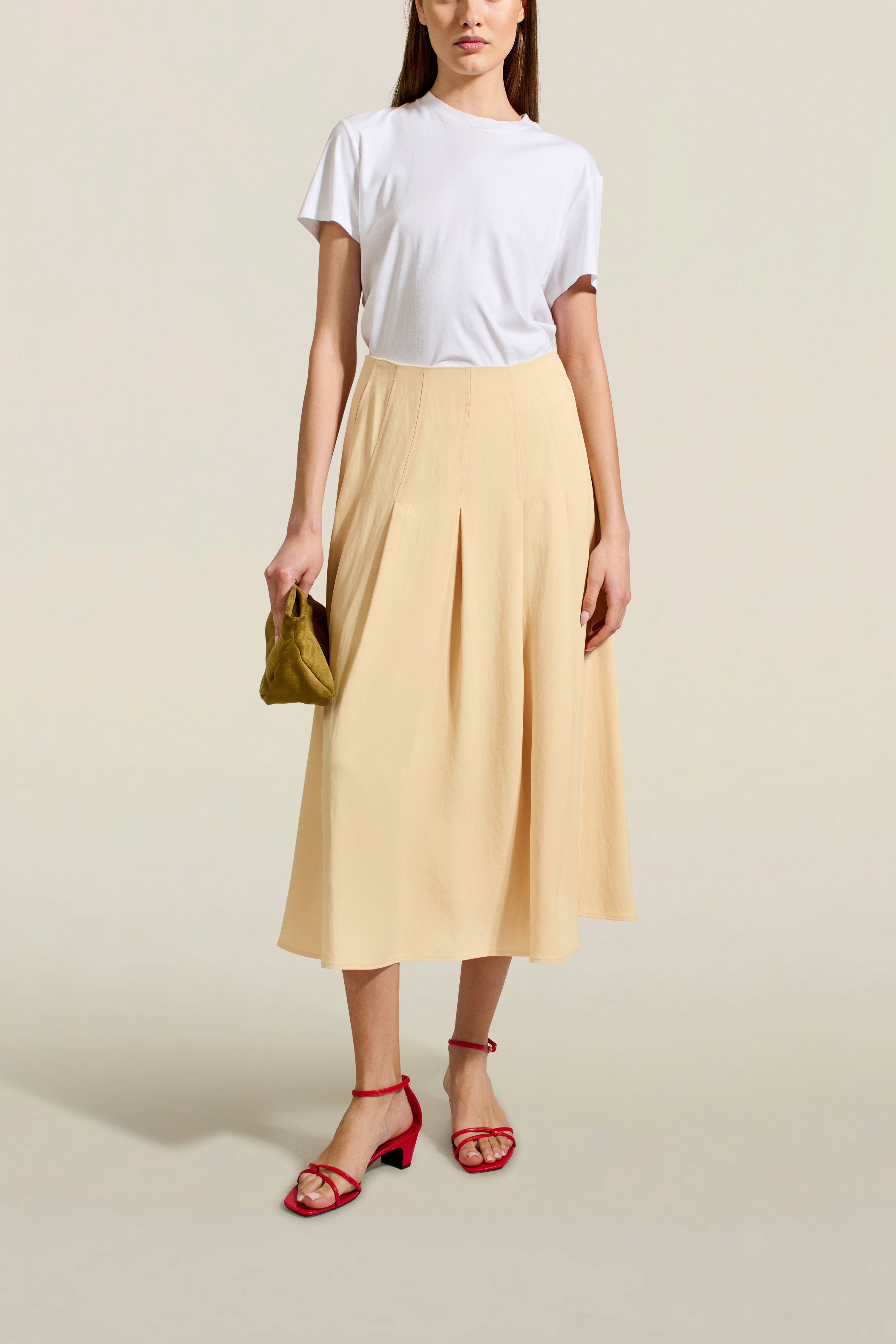 Dakota Pleated Skirt in Hay Triacetate Twill