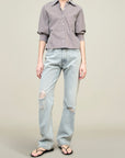 Colette 3/4 Sleeve Button Down in Poplin Gingham