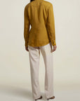 Léa Slim Blouse with Tie in Chartreuse Cupro Satin