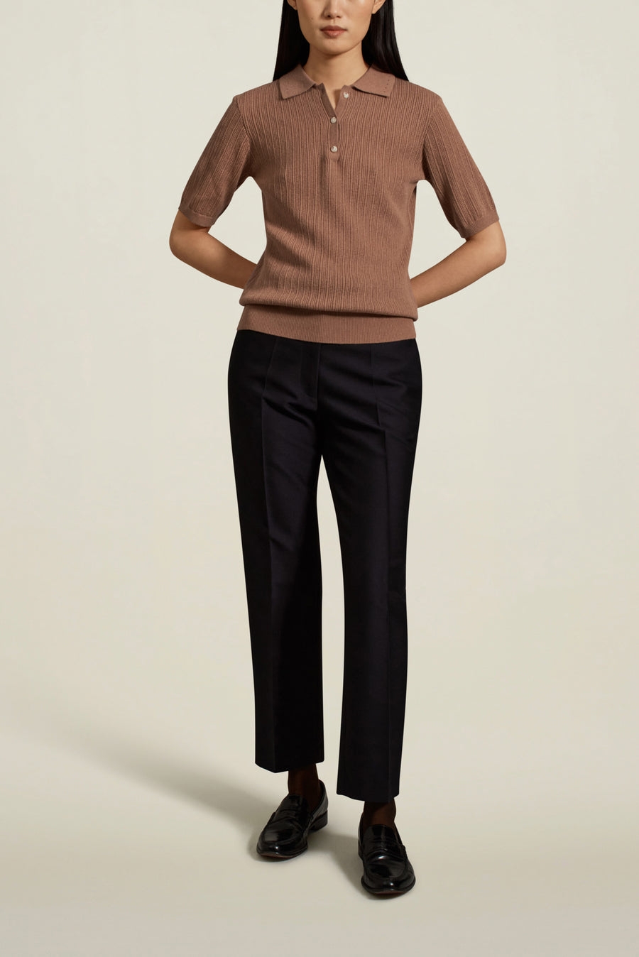 Mila Cashmere Polo in Camel Cashmere Wool Blend
