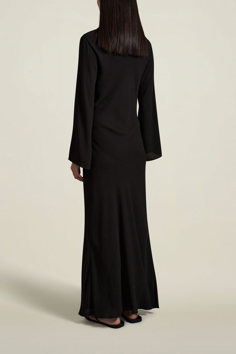 Grace Bias Dress in Black Featherweight Crepe