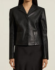 Sloane Shrunken Blazer in Black Cow Leather