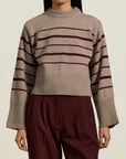Striped Paloma Sweater in Recycled Cashmere OATMEAL/BURG