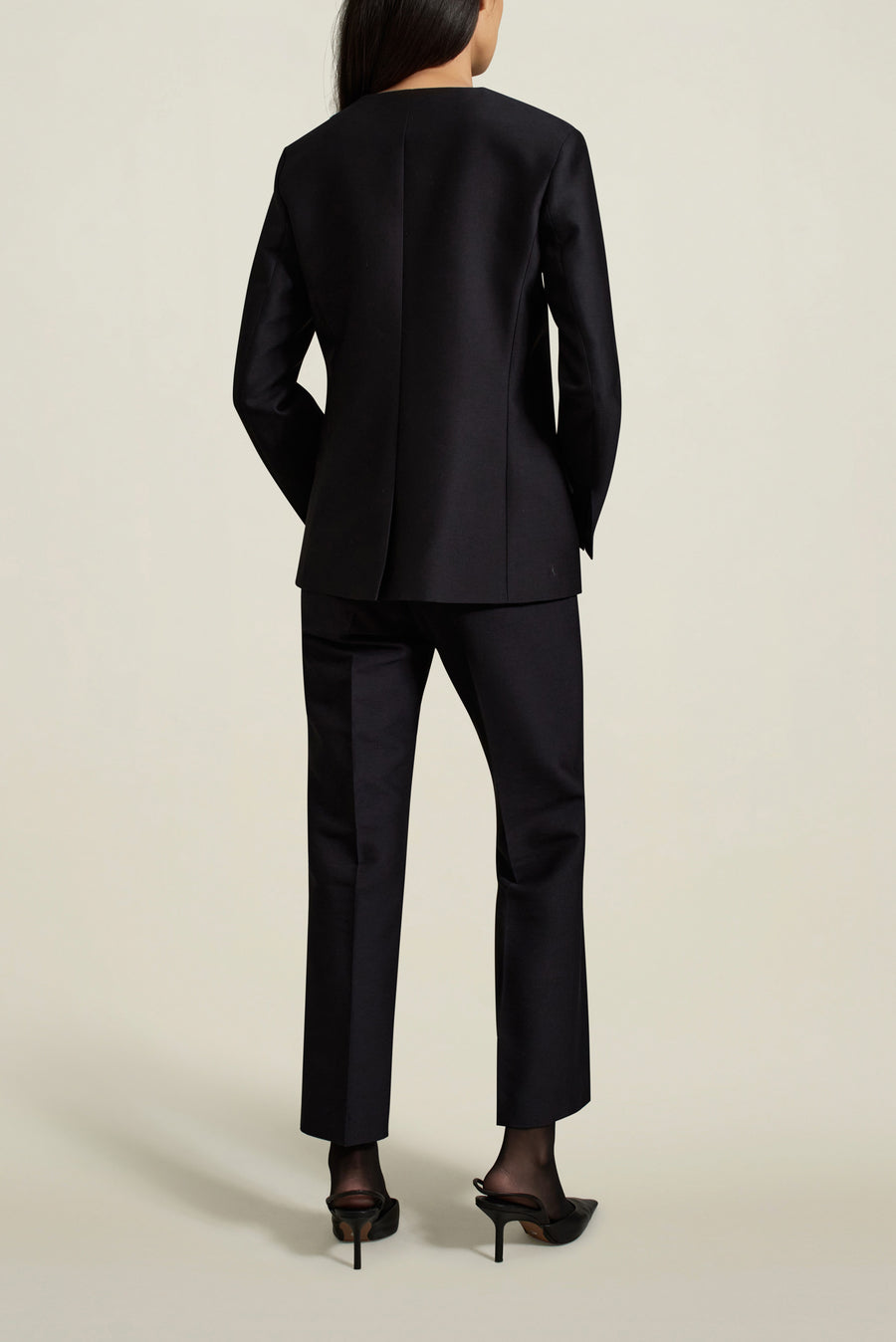 Nora Tuxedo Trouser in Navy Silk Wool Twill