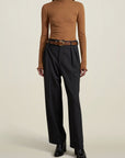 Houghton Pleated Trouser in Charcoal Pinstripe