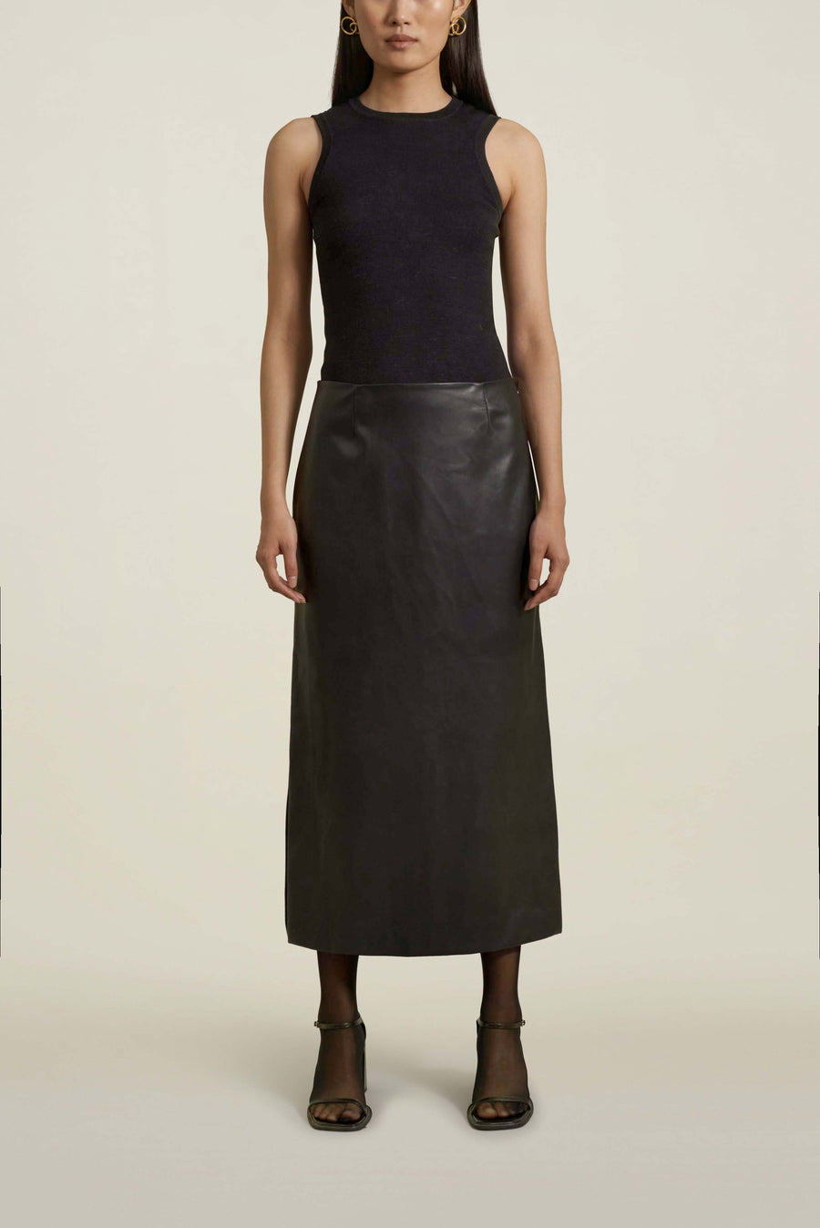 Forsyth Pencil Skirt in Black Faux Leather