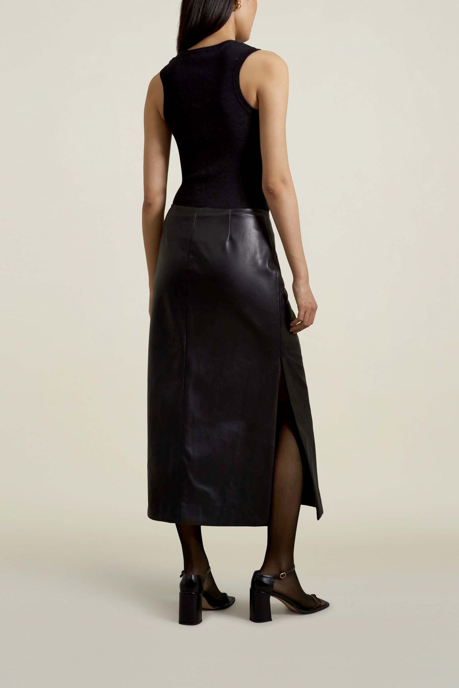Forsyth Pencil Skirt in Black Faux Leather