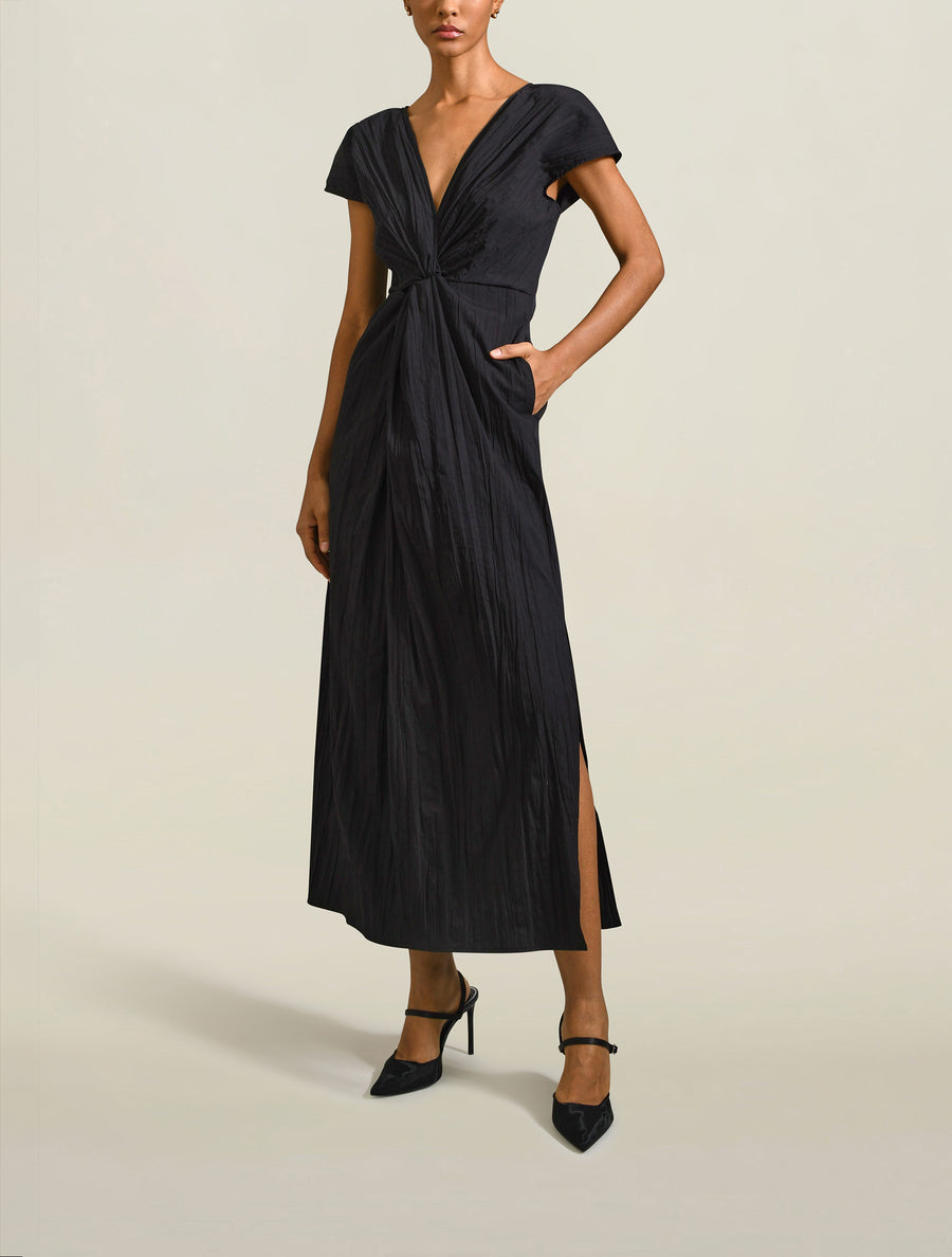 Simone Dress in Black Pleated Cotton