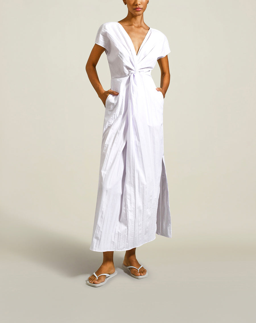Simone Dress in White Pleated Cotton