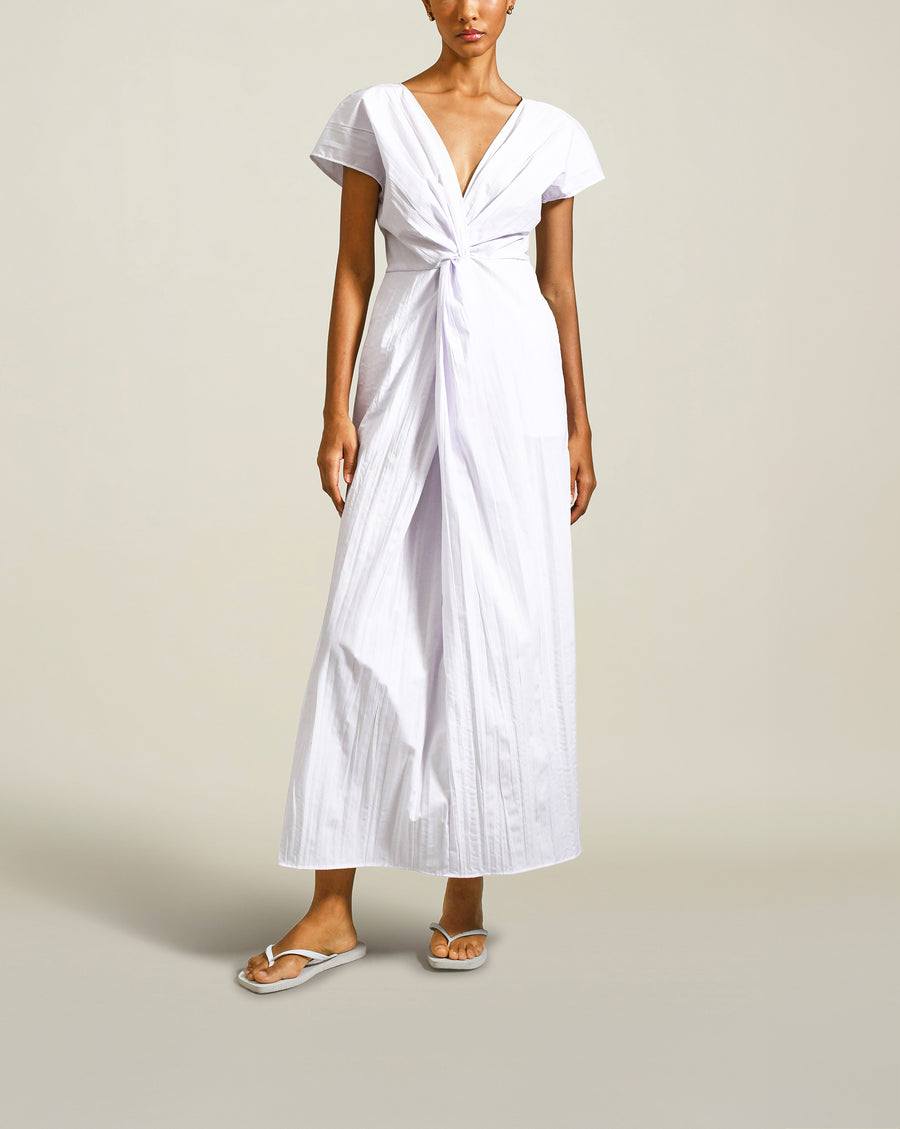 Simone Dress in White Pleated Cotton
