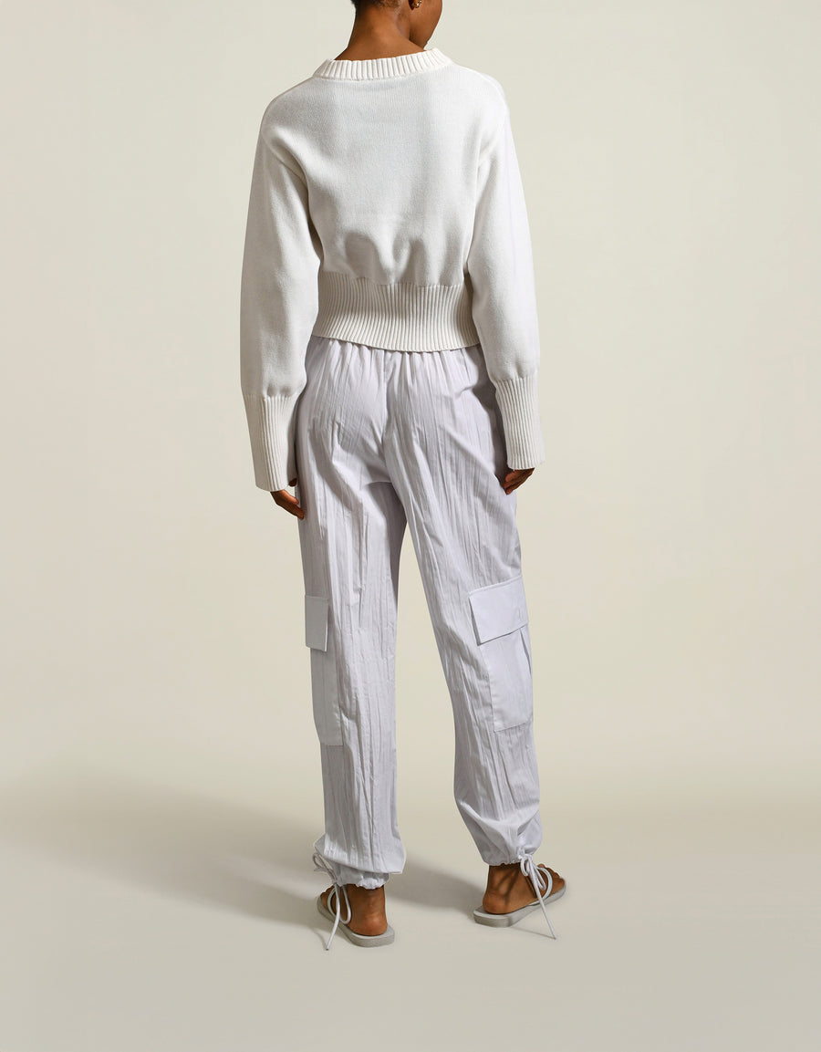 Dylan Sport Pant in White Pleated Cotton