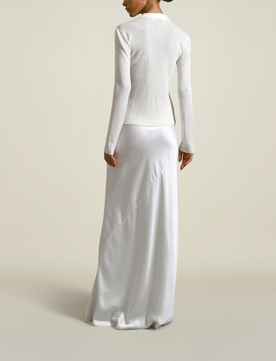 Cropped Slinky Cardigan in White Viscose Linen