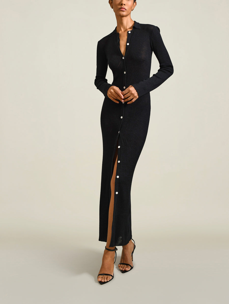 Slinky Cardigan Dress in Black Viscose Linen