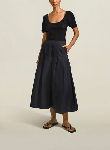 Dakota Pleated Skirt in Black Compact Cotton