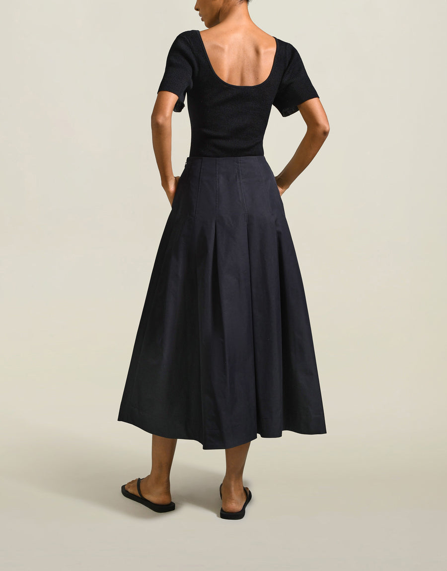 Dakota Pleated Skirt in Black Compact Cotton