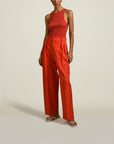 Houghton Pleated Trouser in Tomato Sunny Wool