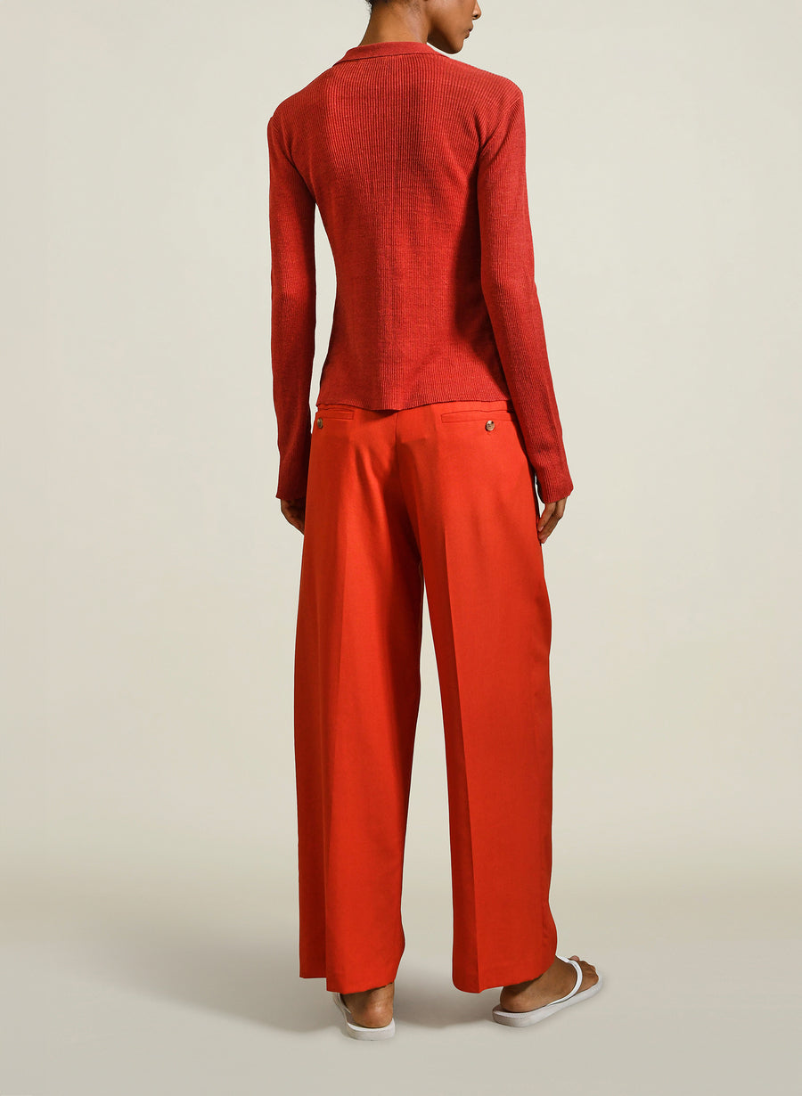 Cropped Slinky Cardigan in Tomato Viscose Linen