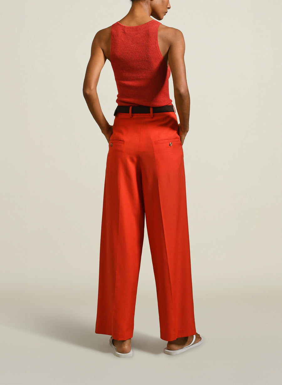 Houghton Pleated Trouser in Tomato Sunny Wool