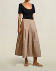 Dakota Pleated Skirt in Tan Compact Cotton