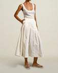 Dakota Pleated Skirt in Ivory Compact Cotton