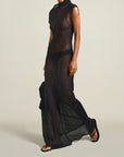Rio Bias Sleeveless Dress in Black Cotton Mesh
