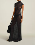 Rio Bias Sleeveless Dress in Black Cotton Mesh
