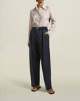 Houghton Pleated Trouser in Navy Sunny Wool