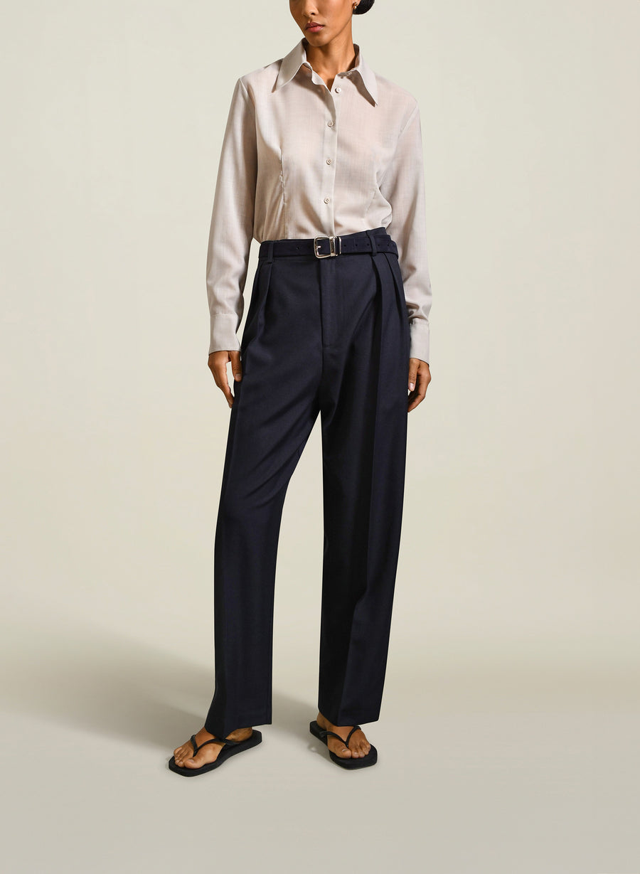 Houghton Pleated Trouser in Navy Sunny Wool