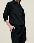 Colette 3/4 Sleeve Button Down in Techy Cotton Nylon