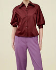 Colette 3/4 Sleeve Button Down in Cotton Sateen