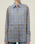 Chloé Bib Button Down in Blue Plaid
