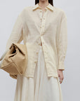 Dani Button Down in Linen Stripe