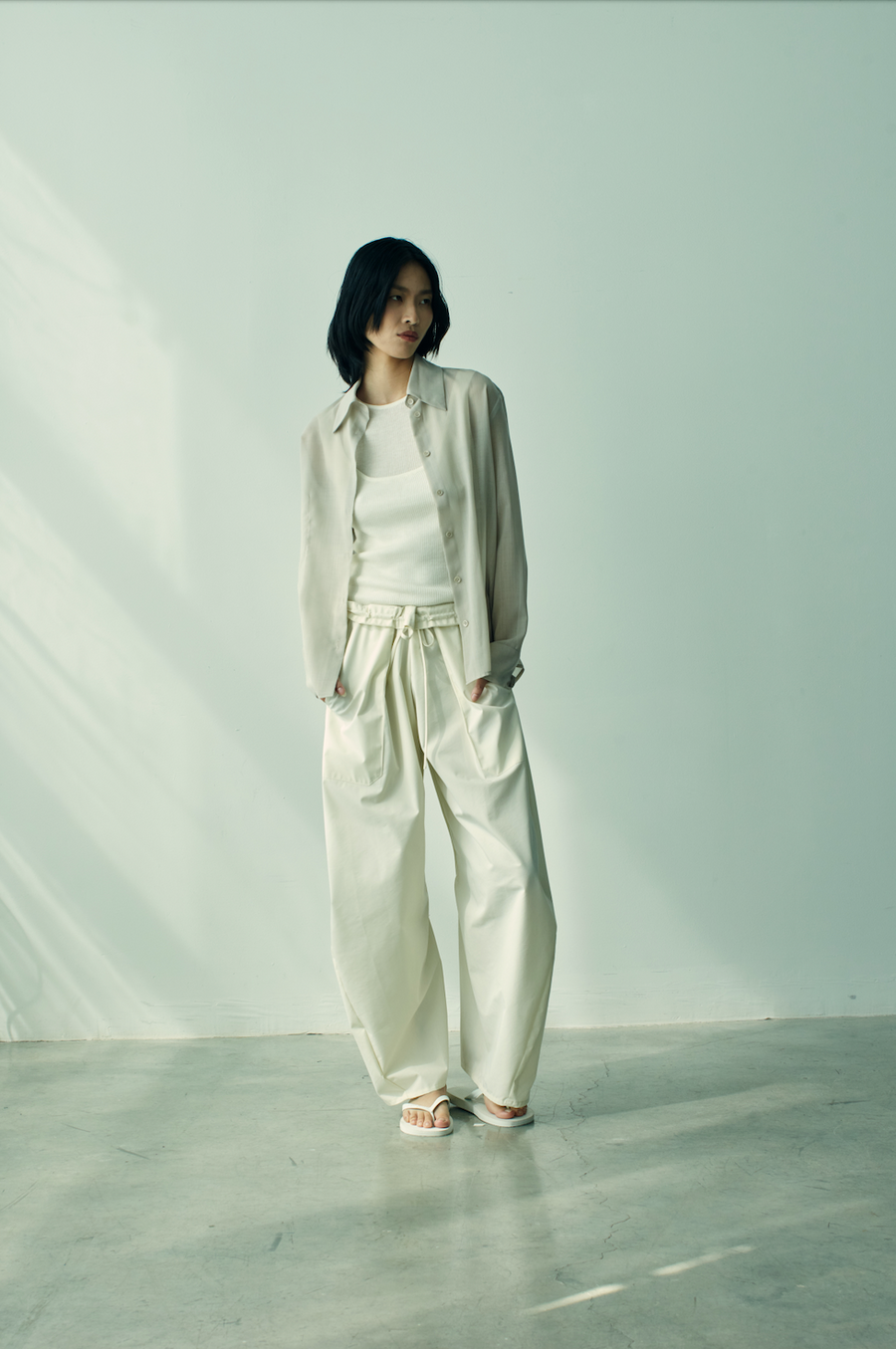 Clemence Pant in Ivory Compact Cotton