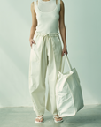 Clemence Pant in Ivory Compact Cotton