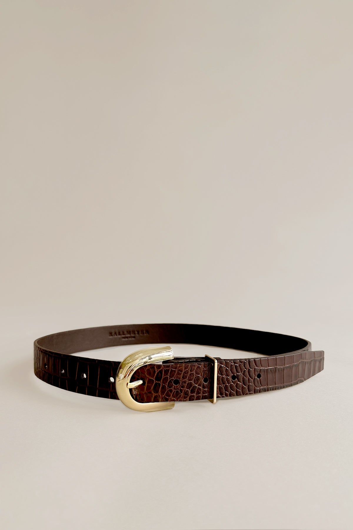 Dark Brown Suede Belt, Signature Buckle (Gold)
