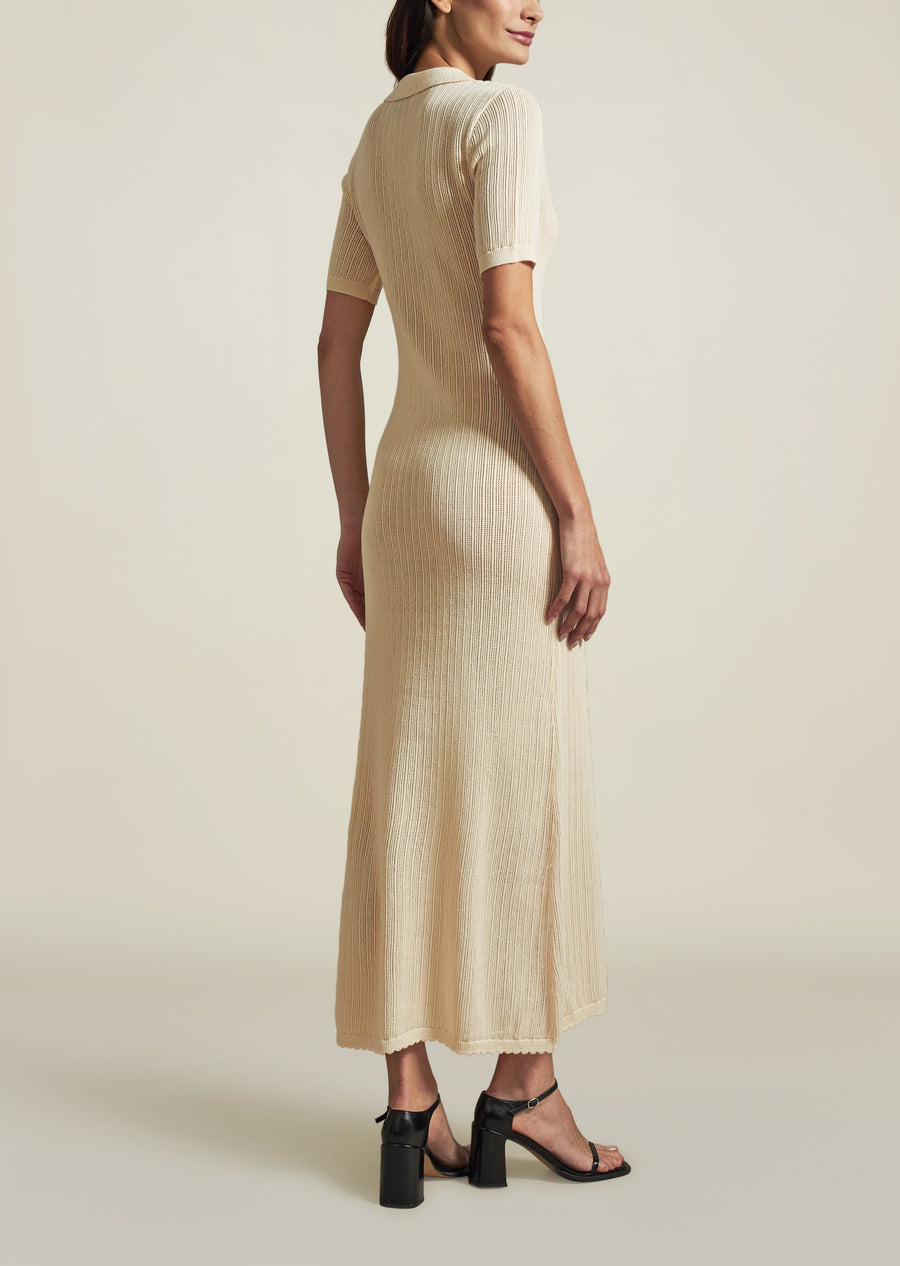 Open Weave Knit Polo Dress in Ivory