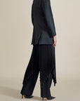 Collarless Blazer in Black Viscose Satin