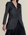 Collarless Blazer in Black Viscose Satin