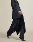 Collarless Blazer in Black Viscose Satin