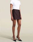 Shiloh Miniskirt in Espresso Silk Wool