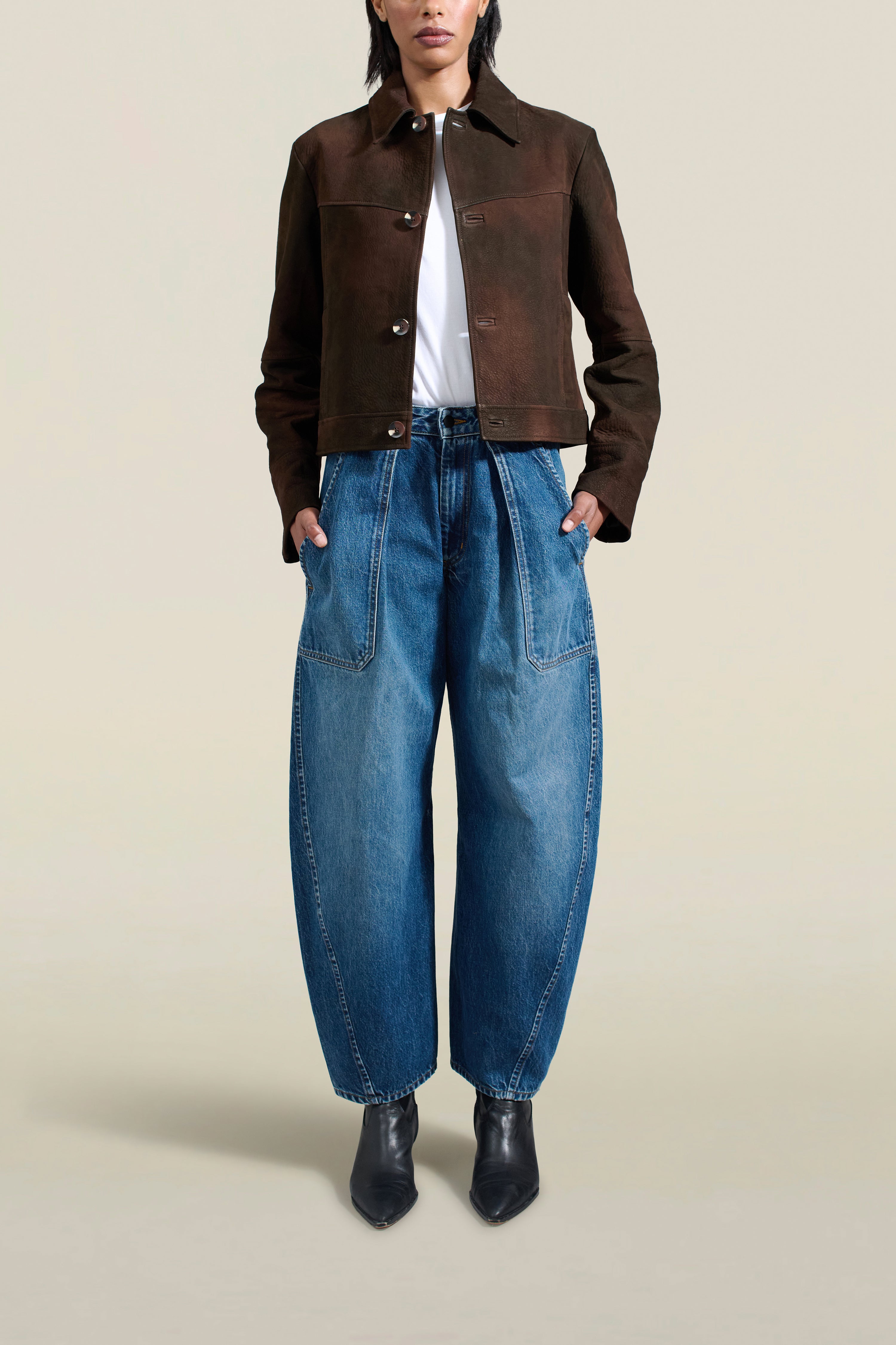 Clemence Jean in Dark Stonewash